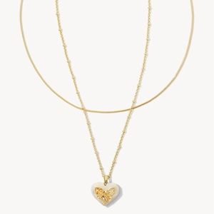 Kendra Scott Penny Gold Heart Multi Strand Necklace in Ivory Mother-of-Pearl